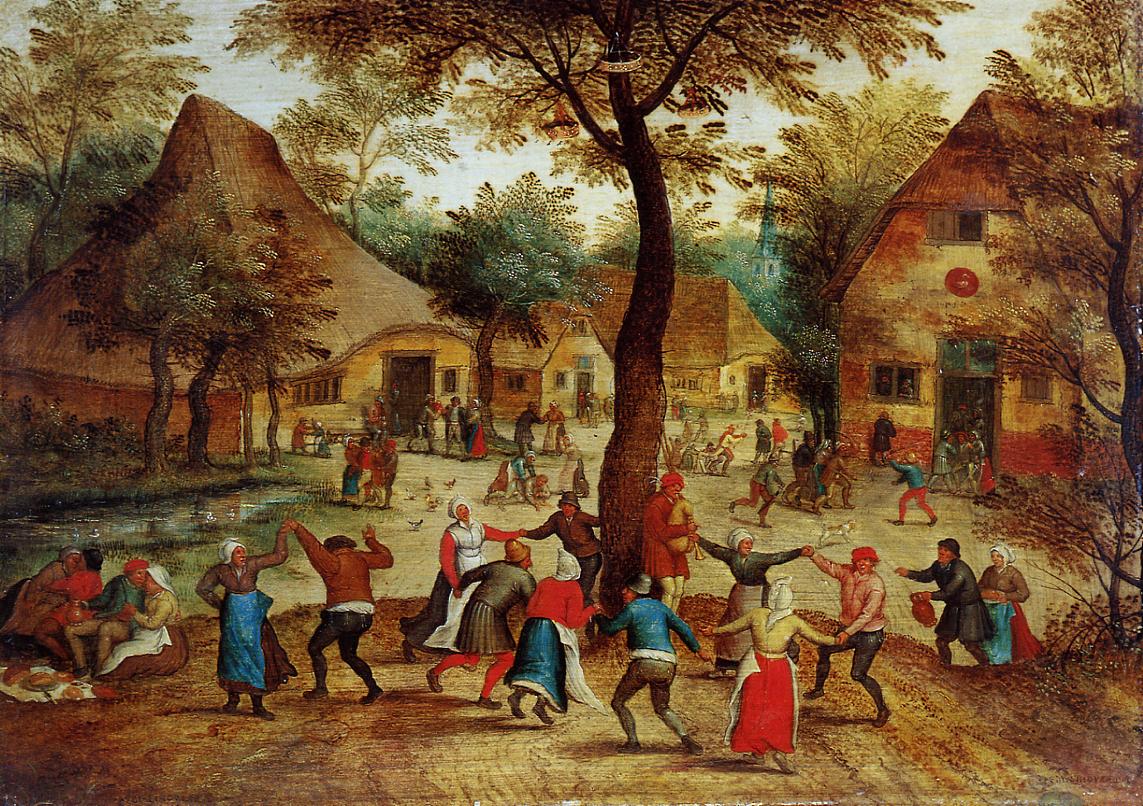 Village Scene with Dance around the May Pole, vintage artwork by Pieter Brueghel the Younger, A3 (16x12") Poster Print