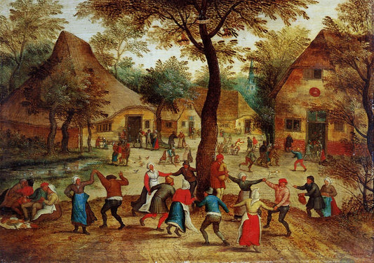 Village Scene with Dance around the May Pole, vintage artwork by Pieter Brueghel the Younger, A3 (16x12") Poster Print