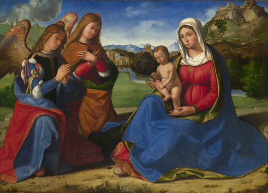 Virgin and Child Adored by  Two Angels, vintage artwork by Andrea Previtali, A3 (16x12") Poster Print