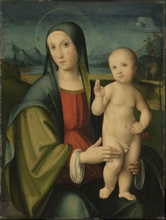 Virgin and Child before a Landscape, vintage artwork by Francesco Francia, A3 (16x12") Poster Print