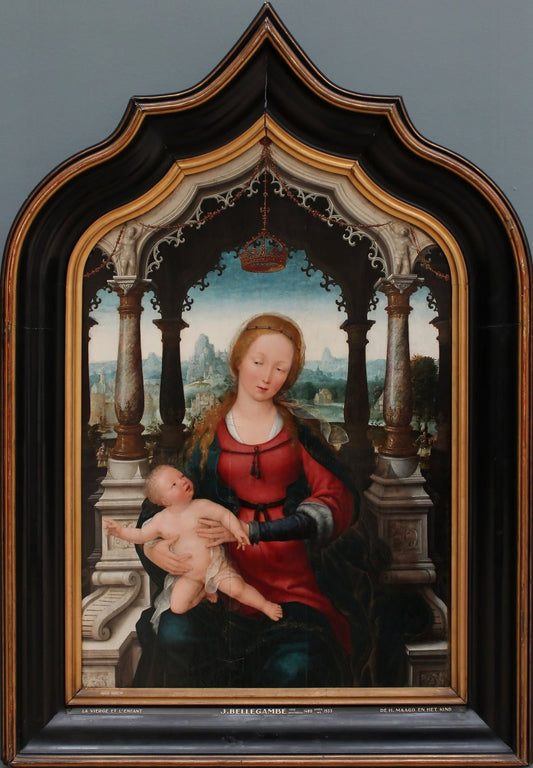 Virgin and Child:  Central panel of triptych, vintage artwork by Jean Bellegambe, A3 (16x12") Poster Print