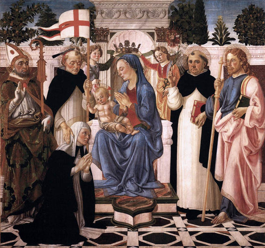 Virgin and Child Enthroned with Five Saints and Two Angels, vintage artwork by Biagio d'Antonio, A3 (16x12") Poster Print