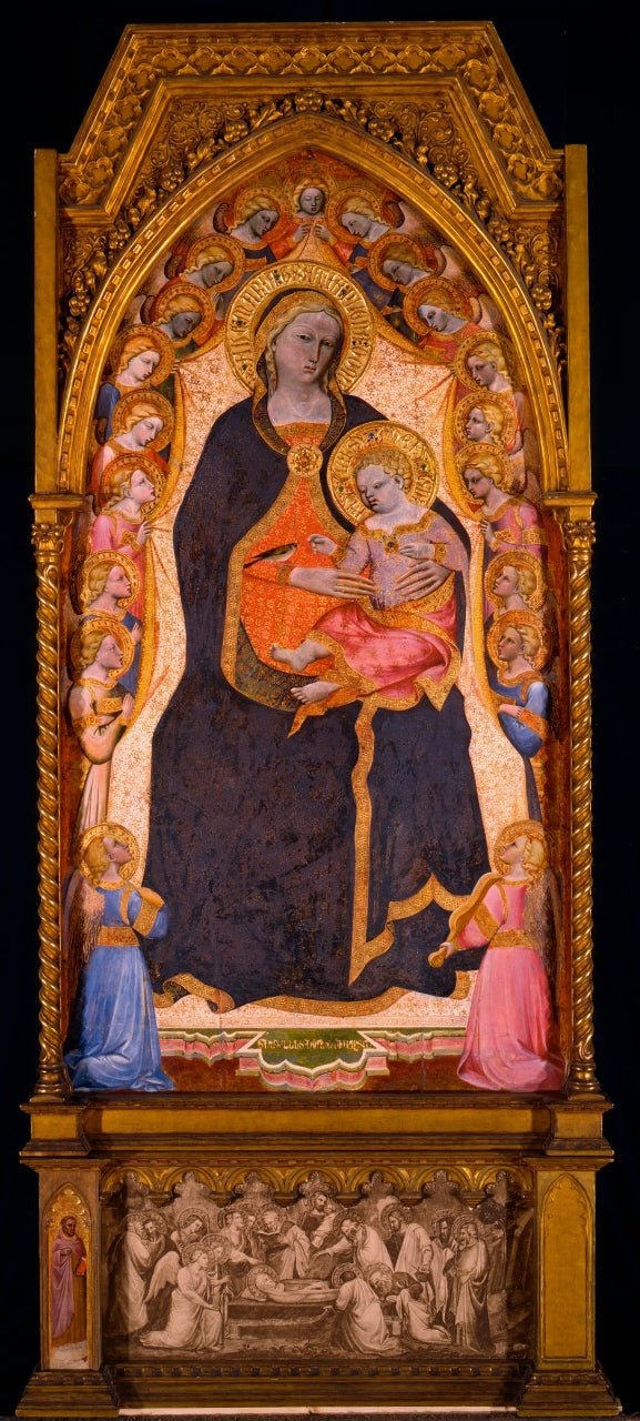 Virgin and Child Enthroned with Nineteen Angels, vintage artwork by Spinello Aretino, 12x8" (A4) Poster