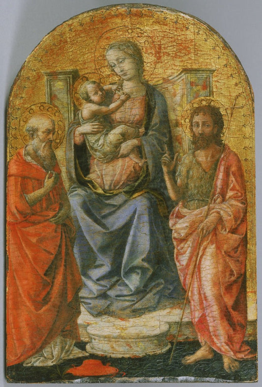 Virgin and Child Enthroned with Saints Jerome and John the Baptist, vintage artwork by Pesellino, A3 (16x12") Poster Print