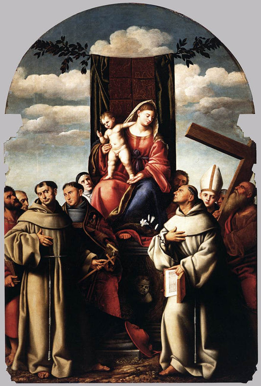 Virgin and Child Enthroned with Saints, vintage artwork by Bernardino Licinio, A3 (16x12") Poster Print