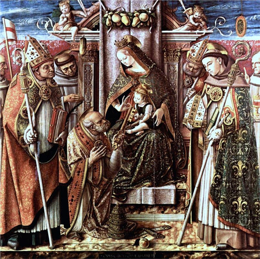 Virgin and Child Enthroned with Saints, vintage artwork by Carlo Crivelli, A3 (16x12") Poster Print