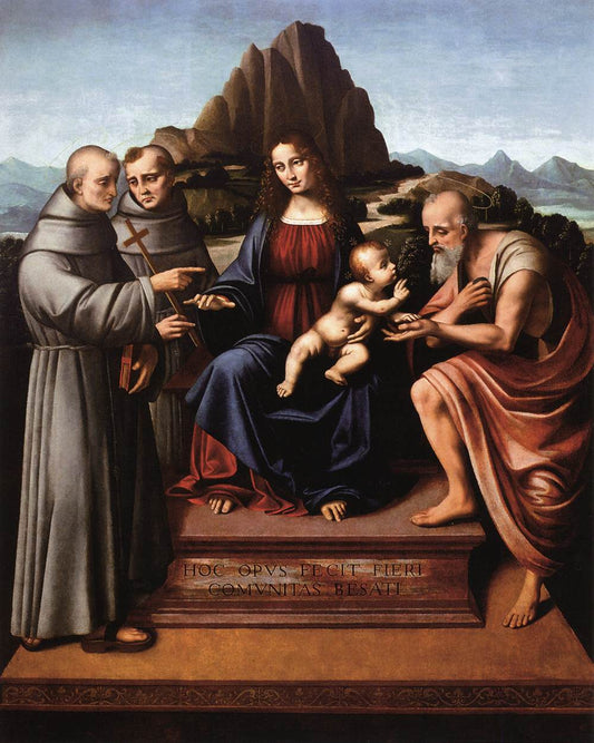Virgin and Child Enthroned with Saints, vintage artwork by Marco d' Oggiono, A3 (16x12") Poster Print