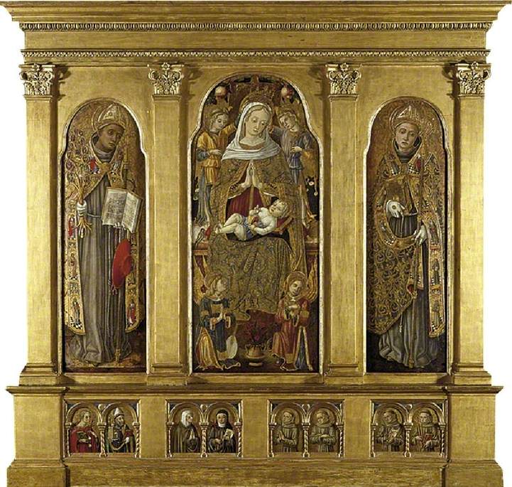 Virgin and Child Enthroned with Saints, vintage artwork by Vittore Crivelli, A3 (16x12") Poster Print