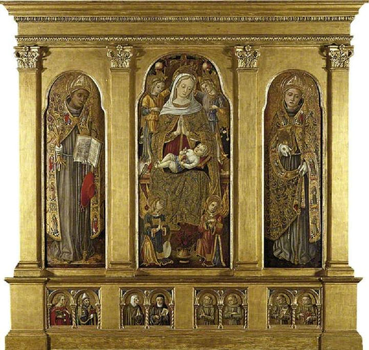 Virgin and Child Enthroned with Saints, vintage artwork by Vittore Crivelli, A3 (16x12") Poster Print
