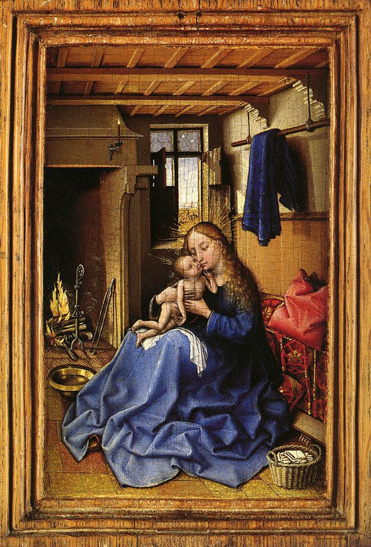 Virgin and Child in an Interior, vintage artwork by Workshop of Robert Campin, A3 (16x12") Poster Print