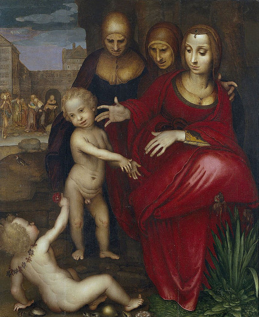 Virgin and Child, Saint Isabella and Saint John, vintage artwork by Fernando Yáñez  de la Almedina, A3 (16x12") Poster Print