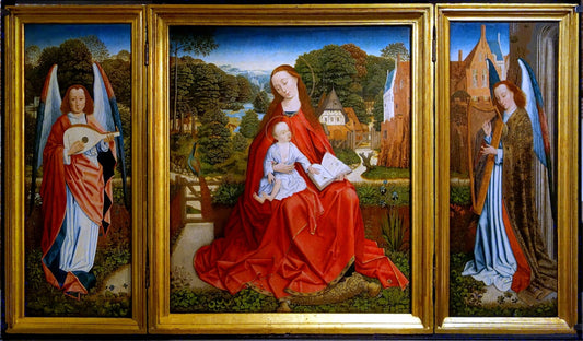 Virgin and Child Triptych, vintage artwork by Master of the Embroidered Foliage, A3 (16x12") Poster Print