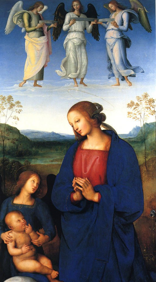 Virgin and Child with Angels (Central Panel from Altarpiece, Certosa), vintage artwork by Perugino, A3 (16x12") Poster Print