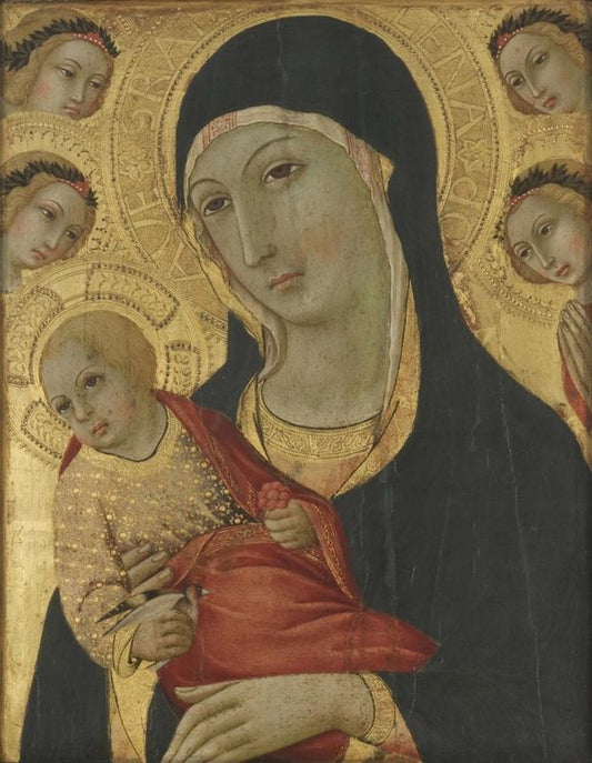 Virgin and Child with Four Adoring Angels, vintage artwork by Sano di Pietro, A3 (16x12") Poster Print