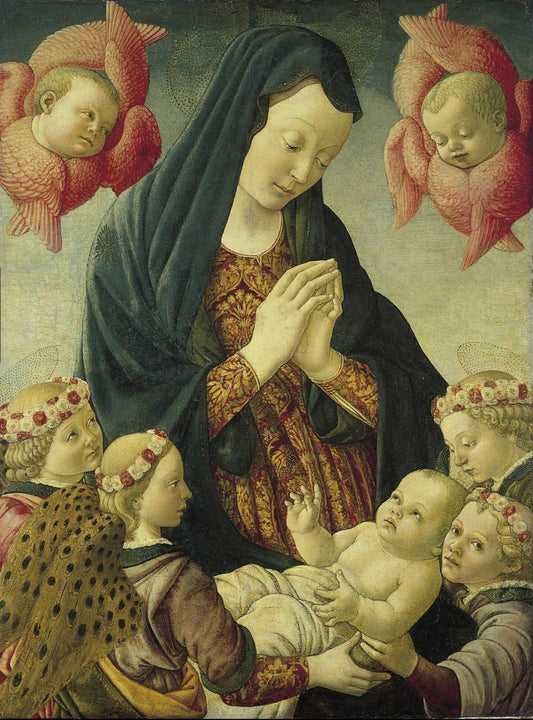 Virgin and Child with Four Angels and Two Cherubim, vintage artwork by Francesco Botticini, A3 (16x12") Poster Print