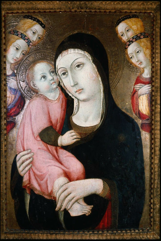 Virgin and Child with Four Angels, vintage artwork by Sano di Pietro, A3 (16x12") Poster Print