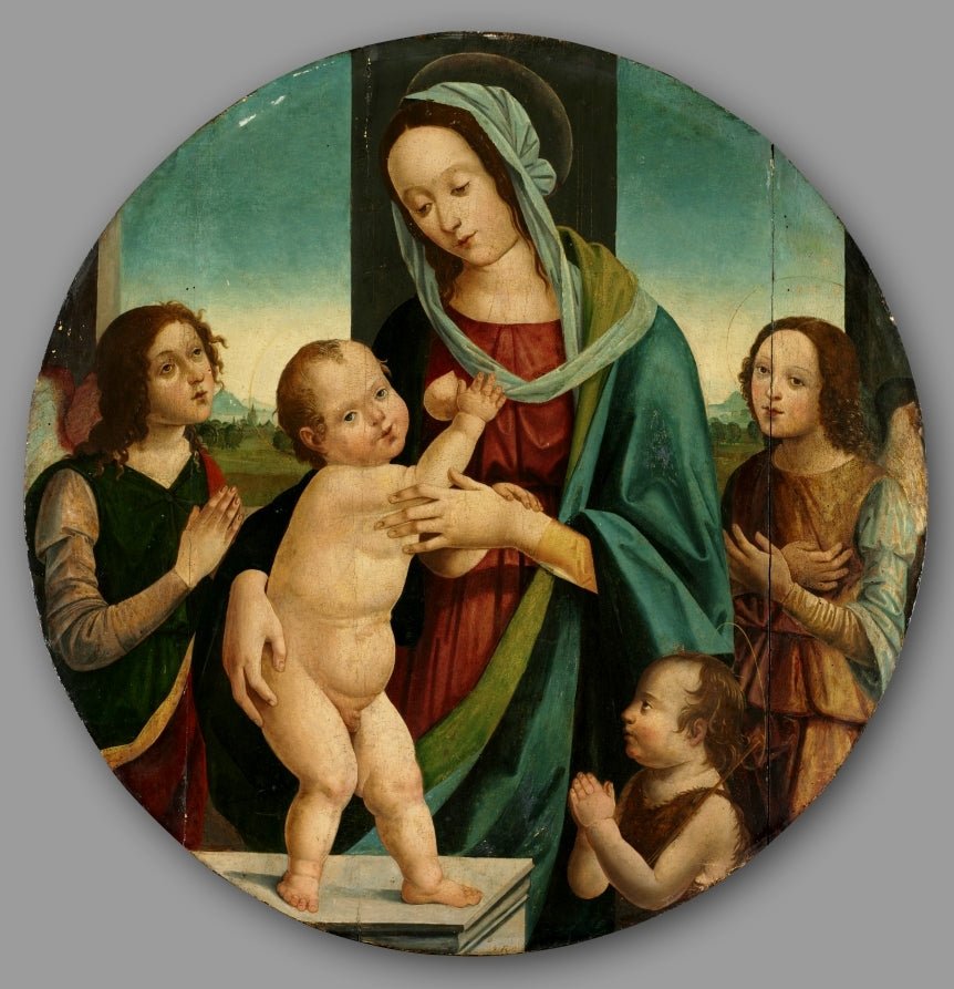Virgin and Child with John the Baptist and Angels, vintage artwork by Pietro Donzello, A3 (16x12") Poster Print