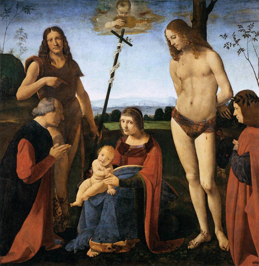 Virgin and Child with John the Baptist and Saint Sebastian, vintage artwork by Giovanni Antonio Boltraffio, A3 (16x12") Poster Print