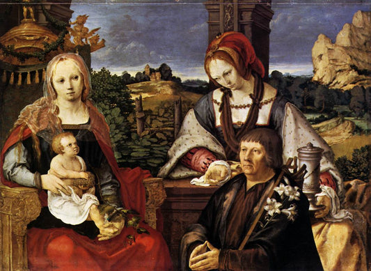 Virgin and Child with Mary Magdalene and Donor, vintage artwork by Lucas van Leyden, A3 (16x12") Poster Print