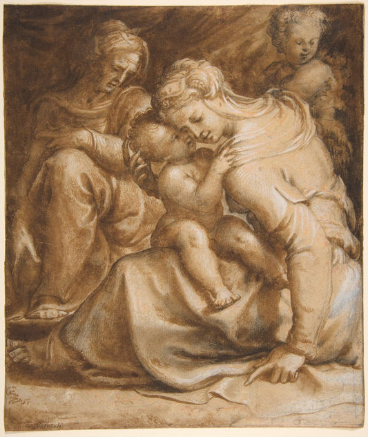 Virgin and Child with Saint Anne and Saint John the Baptist, vintage artwork by Francesco Salviati, A3 (16x12") Poster Print