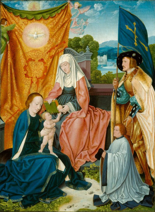 Virgin and Child with Saint Anne, Saint Gereon, and a Donor, vintage artwork by Bartholomäeus Bruyn the Elder, A3 (16x12") Poster Print