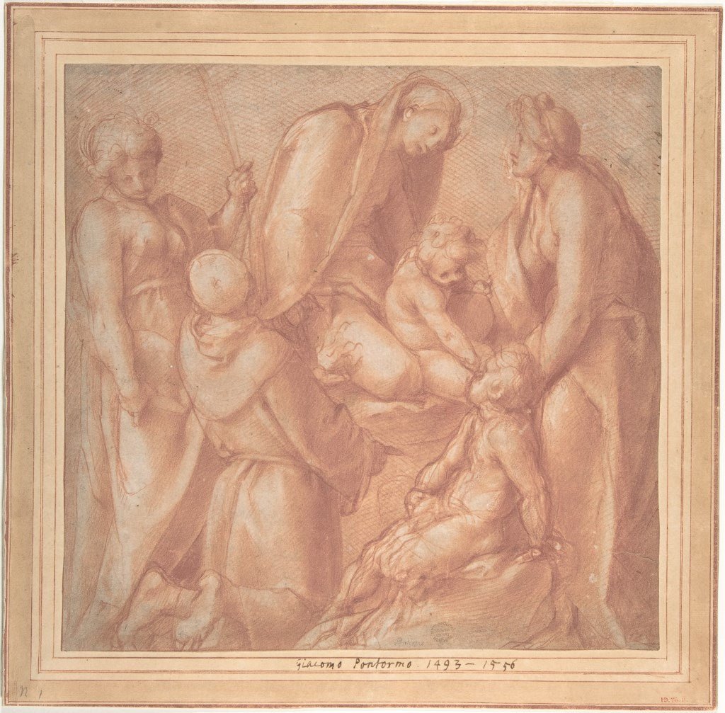 Virgin and Child with Saint Elizabeth, the Infant Baptist, Saint Anthony of Padua and a Female Martyr, vintage artwork by Pontormo, A3 (16x12") Poster Print