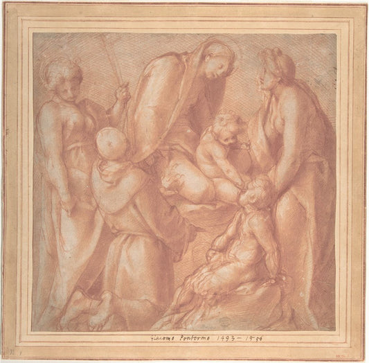 Virgin and Child with Saint Elizabeth, the Infant Baptist, Saint Anthony of Padua and a Female Martyr, vintage artwork by Pontormo, A3 (16x12") Poster Print