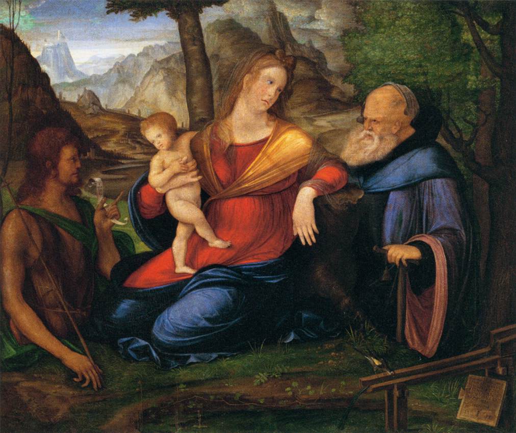 Virgin and Child with Saint John the Baptist and Saint Anthony Abbot, vintage artwork by Jacopo de' Barbari, A3 (16x12") Poster Print