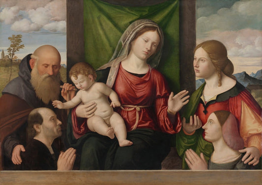 Virgin and Child with Saints and Donors, vintage artwork by Cima da Conegliano, A3 (16x12") Poster Print