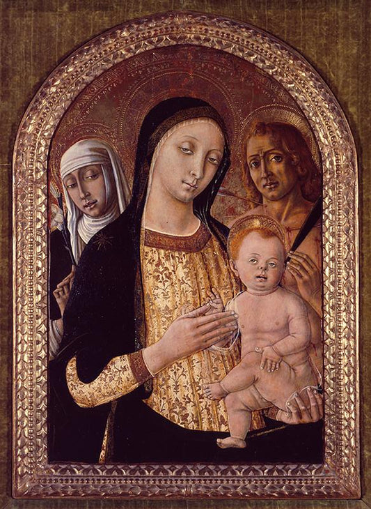 Virgin and Child with Saints Catherine of Siena and Sebastian, vintage artwork by Matteo di Giovanni, A3 (16x12") Poster Print