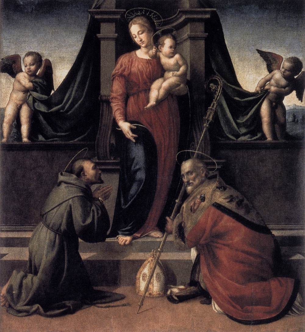 Virgin and Child with Saints Francis and Zenobius, vintage artwork by Francesco Granacci, A3 (16x12") Poster Print