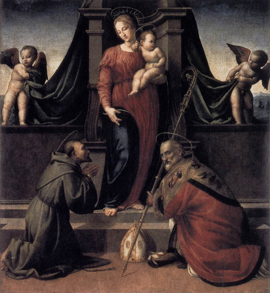 Virgin and Child with Saints Francis and Zenobius, vintage artwork by Francesco Granacci, A3 (16x12") Poster Print