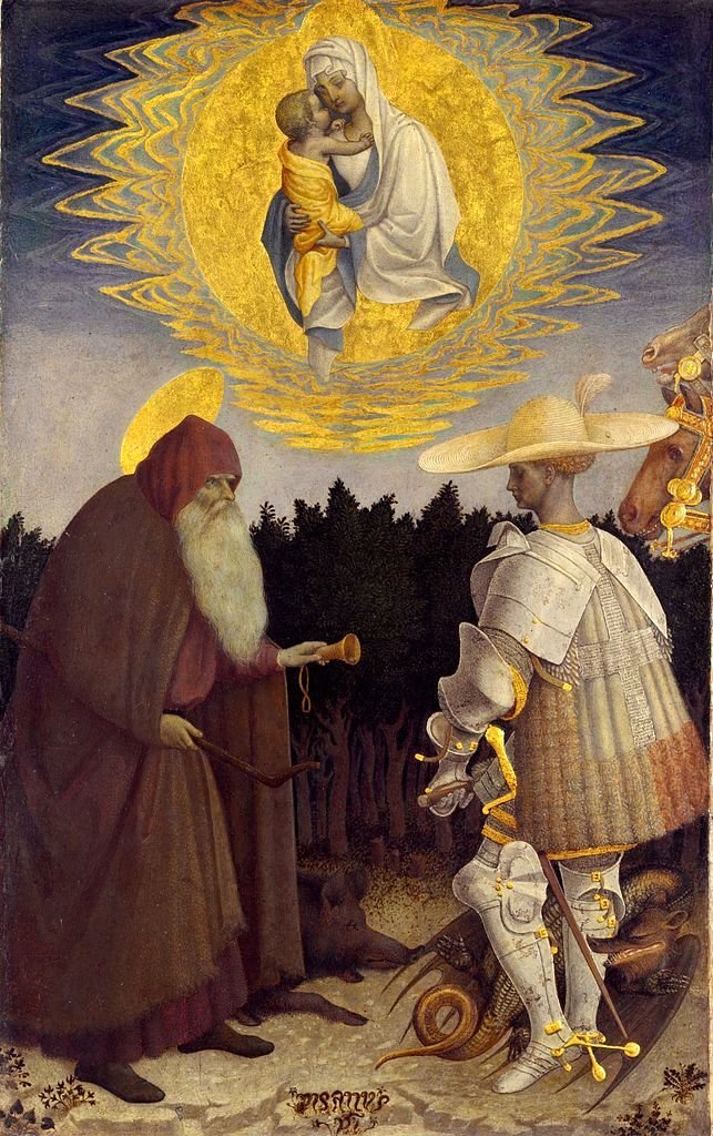 Virgin and Child with Saints George and Anthony Abbot, vintage artwork by Pisanello, A3 (16x12") Poster Print