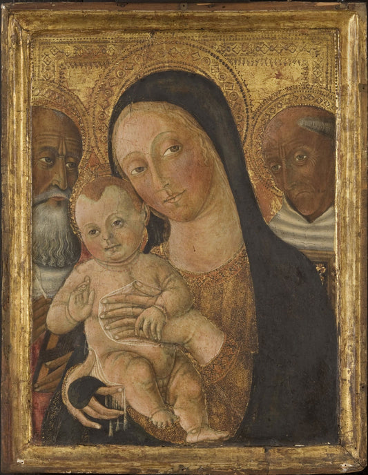 Virgin and Child, with Saints Jerome and Bernardino, vintage artwork by Workshop of Guidoccio Cozzarelli, A3 (16x12") Poster Print