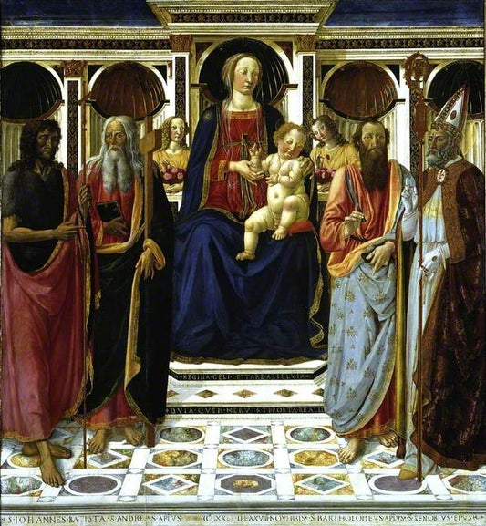 Virgin and Child with Saints John the Baptist, Andrew, Bartholomew and Zenobius, vintage artwork by Cosimo Rosselli, A3 (16x12") Poster Print