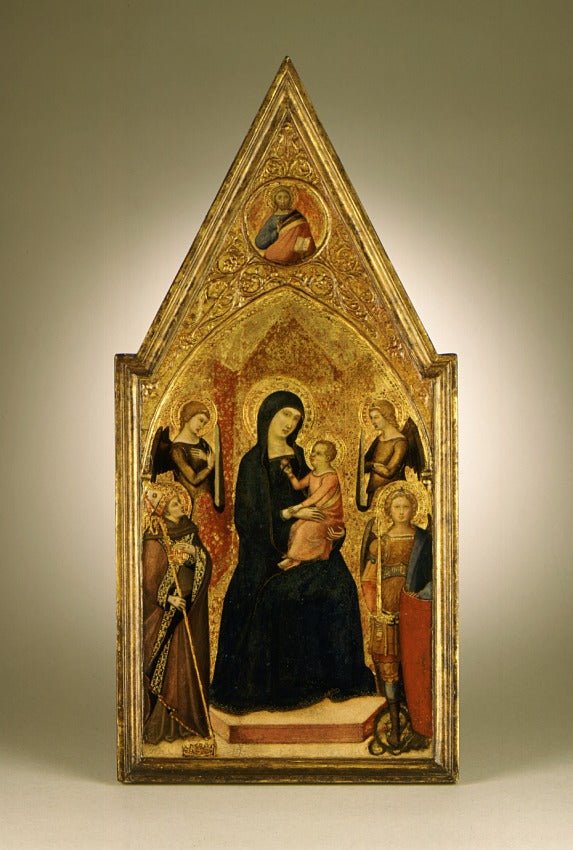 Virgin and Child with Saints Louis of Toulouse and Michael, vintage artwork by Luca di Tomme, A3 (16x12") Poster Print