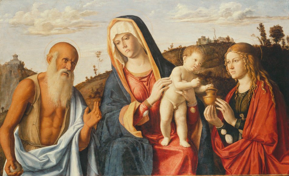 Virgin and Child with Saints Mary Magdalen and Jerome, vintage artwork by Cima da Conegliano, A3 (16x12") Poster Print