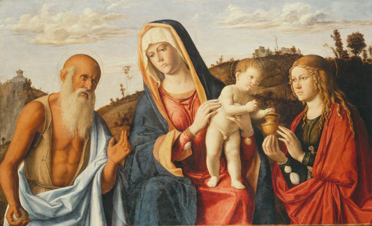 Virgin and Child with Saints Mary Magdalen and Jerome, vintage artwork by Cima da Conegliano, A3 (16x12") Poster Print