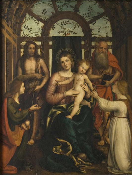 Virgin and Child, with Saints Mary Magdalene, John the Baptist, Jerome, and Catherine of Alexandria, vintage artwork by Andrea Previtali, A3 (16x12") Poster Print