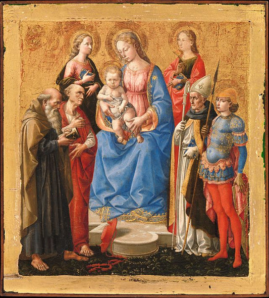 Virgin and Child with Six Saints, vintage artwork by Pesellino, A3 (16x12") Poster Print