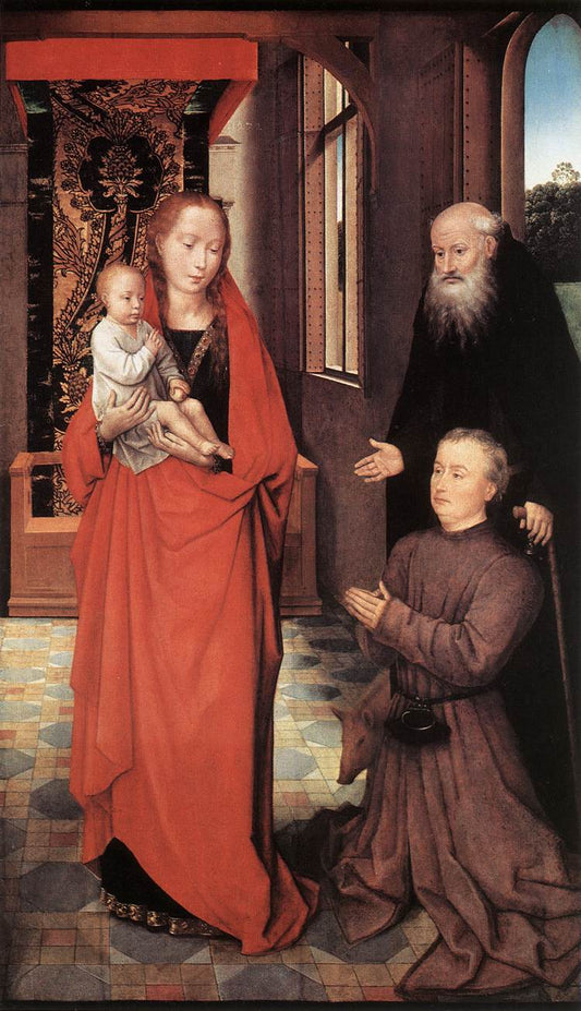Virgin and Child with St Anthony the Abbot and a Donor, vintage artwork by Hans Memling, A3 (16x12") Poster Print