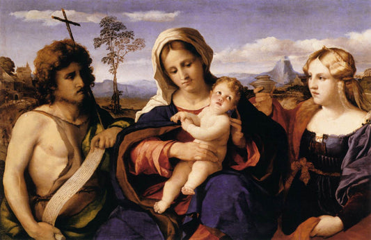 Virgin and Child with St John the Baptist and Mary Magdalene, vintage artwork by Palma il Vecchio, A3 (16x12") Poster Print