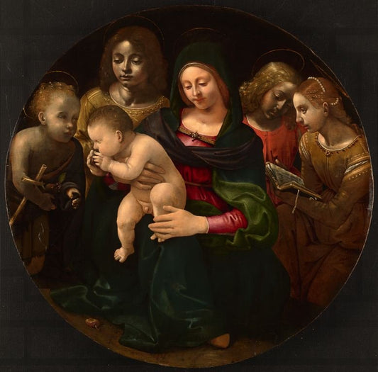 Virgin and Child with the Young Saint John the Baptist, Saint Cecilia and Angels, vintage artwork by Piero di Cosimo, A3 (16x12") Poster Print