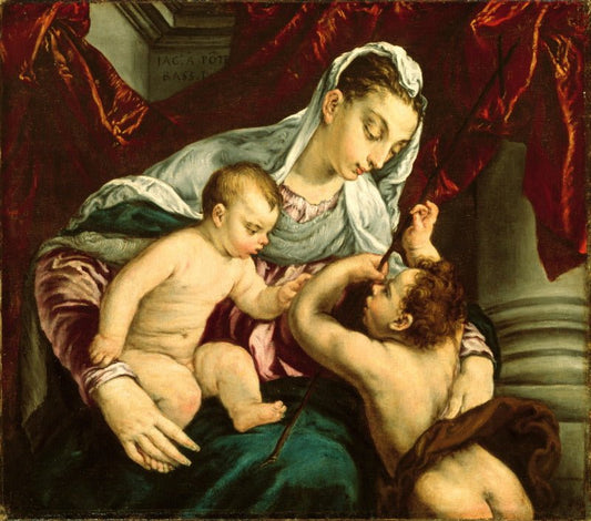 Virgin and Child with the Young Saint John the Baptist, vintage artwork by Jacopo Bassano, A3 (16x12") Poster Print