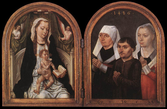 Virgin and Child with Three Donors (diptych), vintage artwork by Master of the legend of St Ursula, A3 (16x12") Poster Print