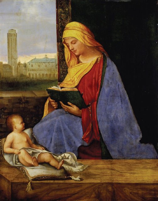 Virgin and Child with View of Venice, vintage artwork by Workshop of Giorgione, A3 (16x12") Poster Print