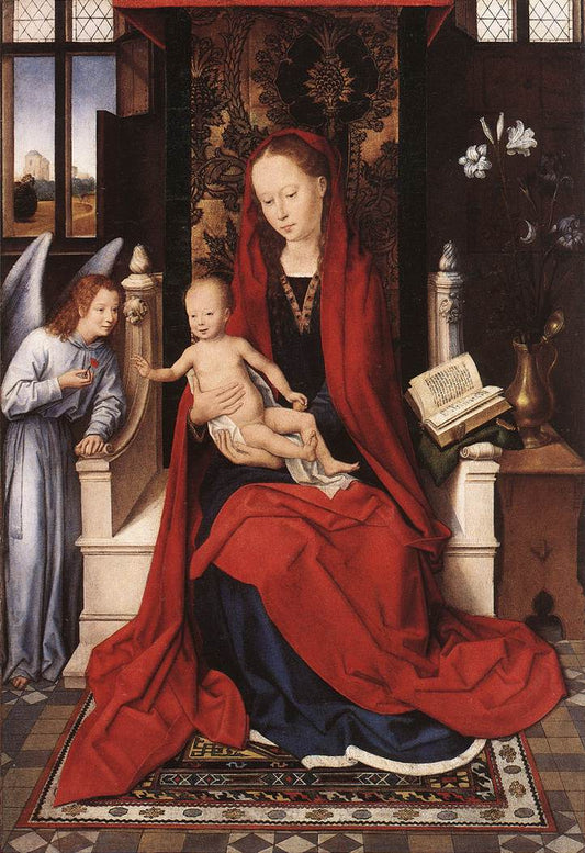 Virgin Enthroned with Child and Angel, vintage artwork by Hans Memling, A3 (16x12") Poster Print