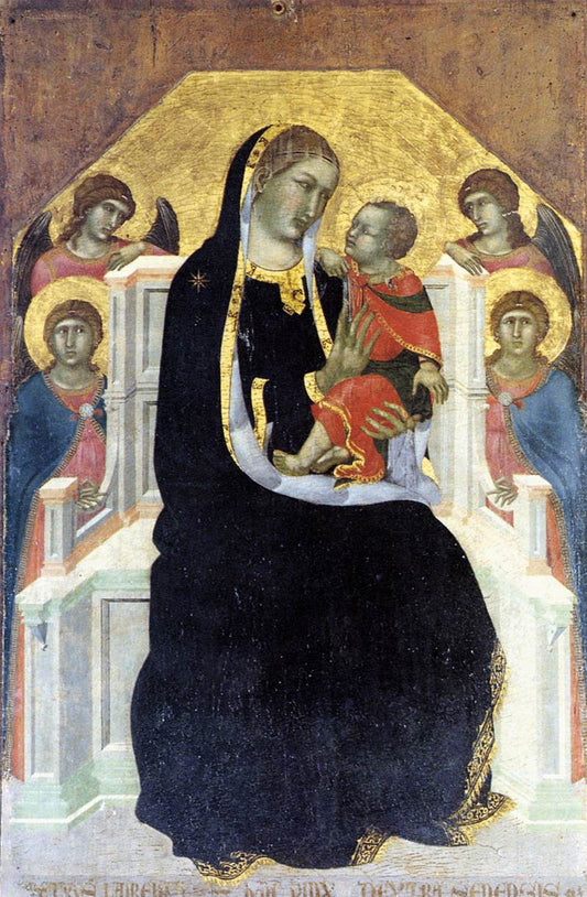 Virgin Enthroned with the Child and Four Angels, vintage artwork by Pietro Lorenzetti, A3 (16x12") Poster Print