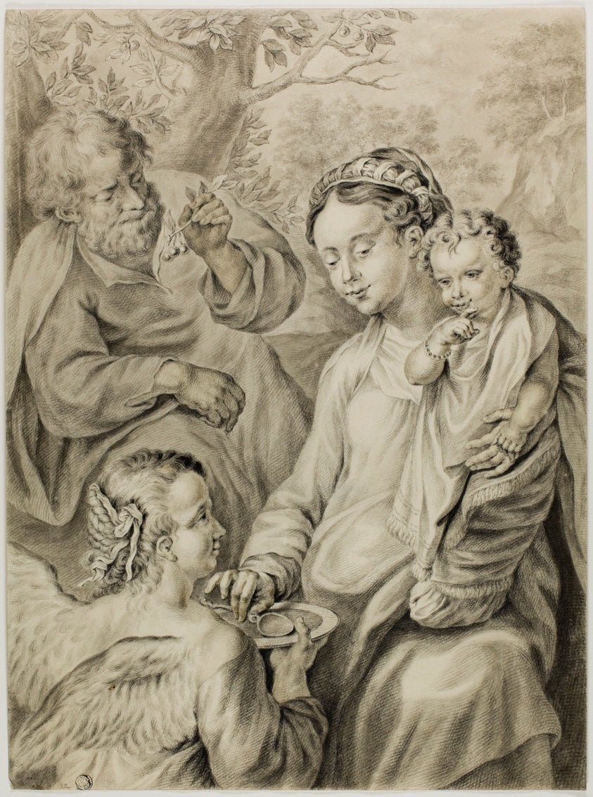 Virgin Feeding Porridge to the Christ Child, with Saint Joseph and Kneeling Angel by  Abraham Delfos (Dutch, 1731-1820),23x16"( A2 size ) Poster Print