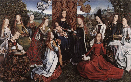 Virgin Surrounded by  Female Saints, vintage artwork by Master of the Legend of Saint Lucy, A3 (16x12") Poster Print